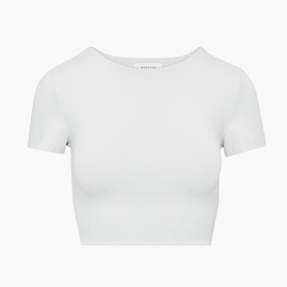 Aritzia Babaton Contour Crew Cropped T-Shirt Chrome Grey